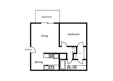 1 bedroom 1 bathroom floor plan at The View At Catalina Apartments in Tucson, AZ